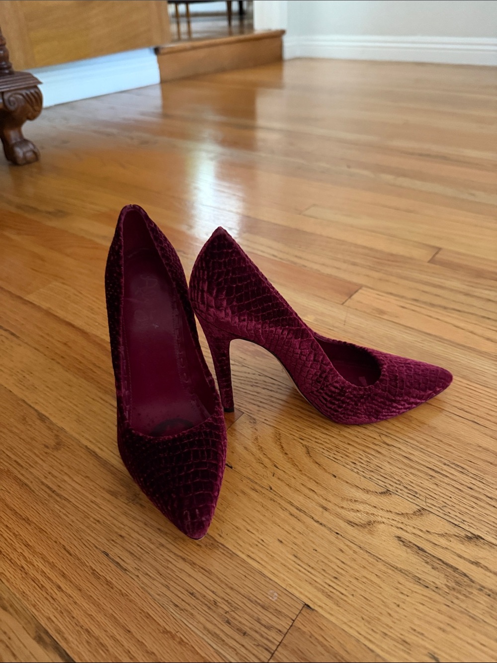Alice + Olivia Burgundy Velvet Pointed Stiletto Pumps